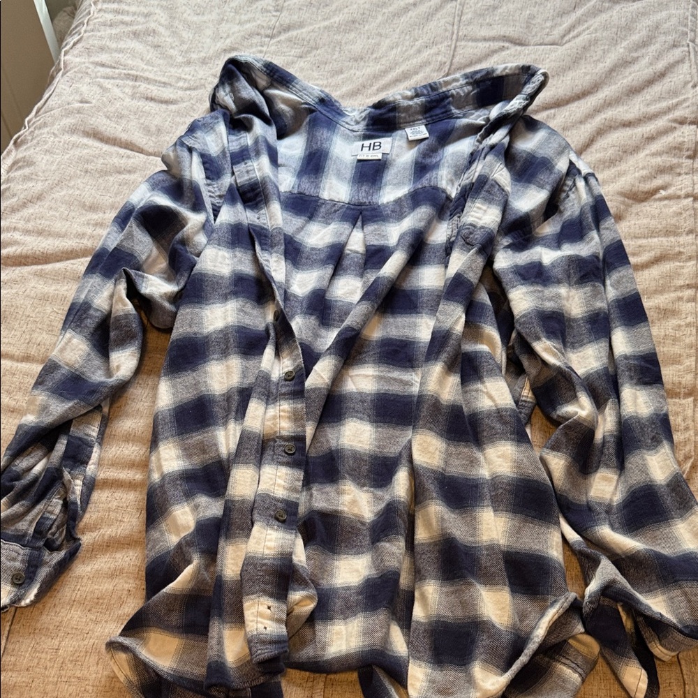Harbor Bay Blue and White Plaid Casual Button Down Shirt